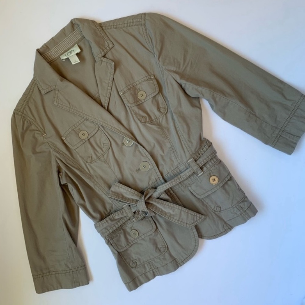 LOFT Utility Jacket Size Small Patch Pocket Tie-Waist EUC
